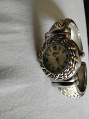 Geneva Platinum Analog Wristwatch Silver & Gold Tone Cuff Band Stylish